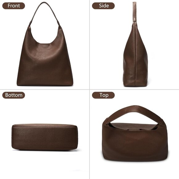 Versatile Slouchy Tote Bag in Coffee Vegan Leather - Perfect for Women on the Go - Picture 3 of 6